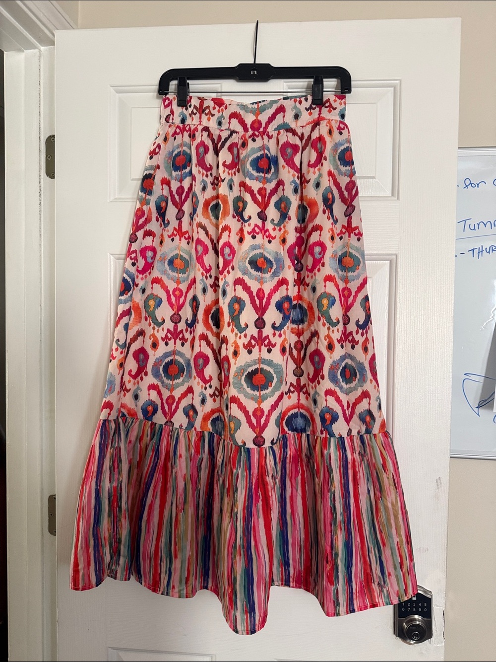 Joy Joy Multicolor Ikat Midi Skirt - Pink, Blue & Orange
